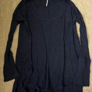 Free People Navy LS blouse